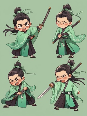 Chibi Tang Dynasty Poet: Little Boy with Sword and Emotions