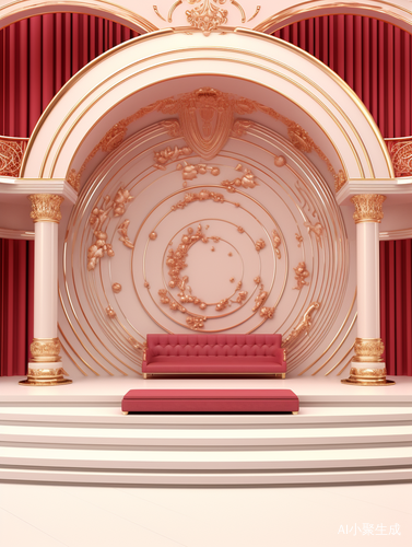 Red and Gold 3D Stage Background with Ornament