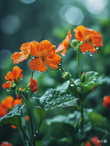 雨后橘红色的百日菊花高清图