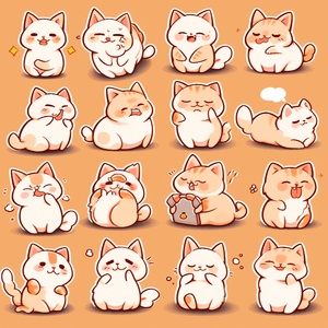 Cute Cat Stickers: Various Postures and Expressions