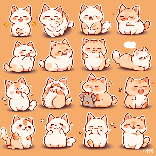 Cute Cat Stickers: Various Postures and Expressions