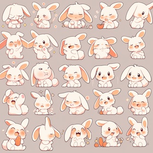 Cute Rabbit Stickers with Various Postures and Emotions