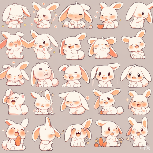 Cute Rabbit Stickers with Various Postures and Emotions