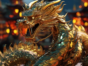 sparkle，A Chinese golden dragon, circular, very bright, made of very bright gold material, nickel plated, with very fine details, very bright, leaving half of the space to fill the background with red, front,ultra-detailed,octane rendering,UHD,3D rendering,detailed intricate,hyper realistic,octane rendering,HDR,UHD,Best quality,16K,studio light,detailed intricate,cinematic style,reflect lights s 252 ar 1:1 style raw v 5.2