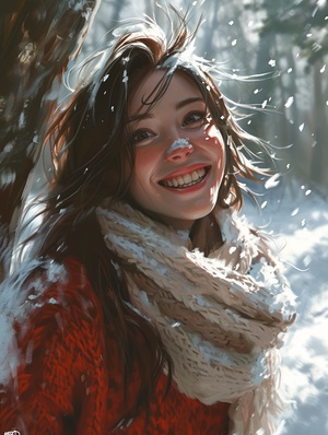 Smiling girl with long hair wearing a white scarf