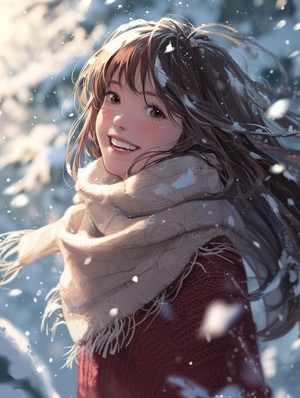 Smiling girl with long hair wearing a white scarf