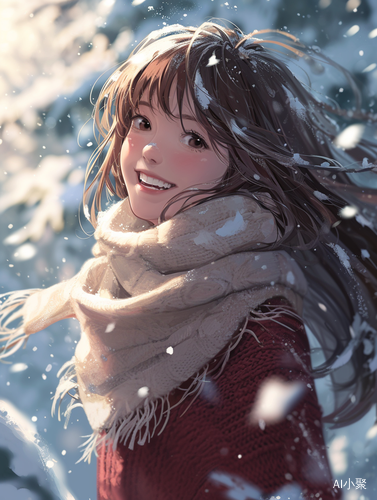 Smiling girl with long hair wearing a white scarf