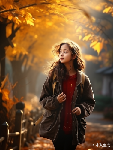 深秋公园中的妙龄少女
