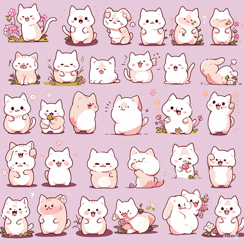 Cute Cat Stickers: Various Postures and Expressions