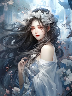 Ethereal Charm: Exquisite Beauty of a Nightcore-inspired Chinese Girl