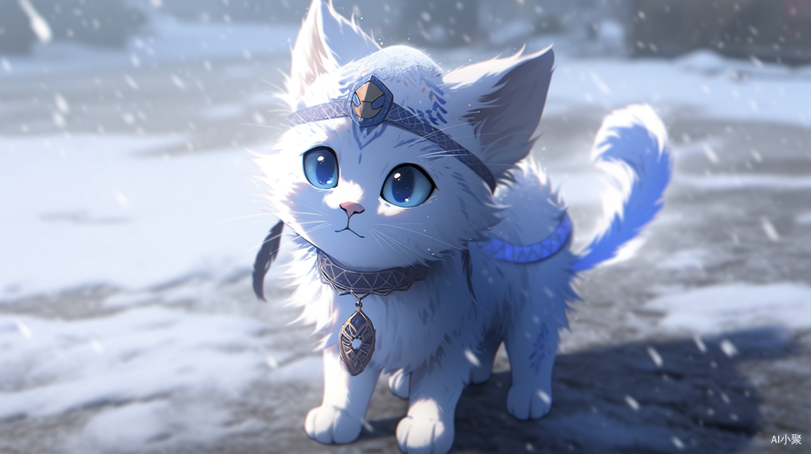 3D CG小可爱和雪猫在古罗马神庙中的幻想世界