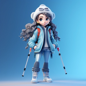 wearing fashionable ski clothes long shotPixar style, Disney style gradient background