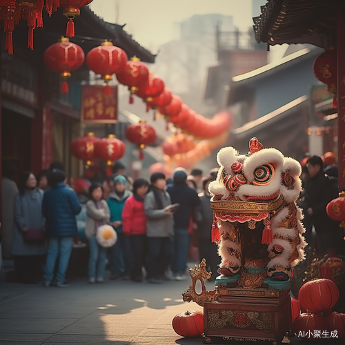 热闹春节，灯笼狮舞
