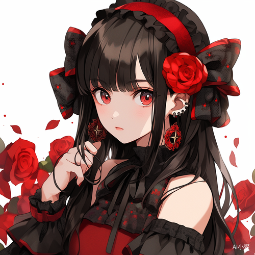 Lovely Black and Red Girl Decorated with Roses