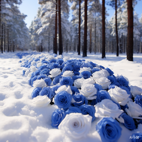 雪地里的克莱因蓝色玫瑰大全景