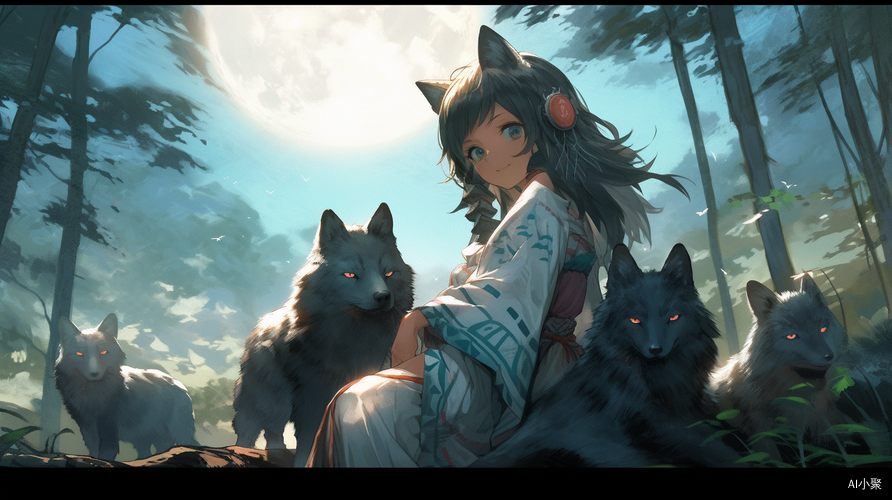 Highly Detailed Game CG with Multiple Girls in Forest and Full Moon