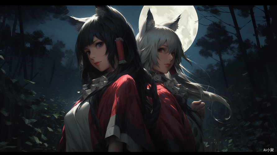 Highly Detailed Game CG with Multiple Girls in Forest and Full Moon