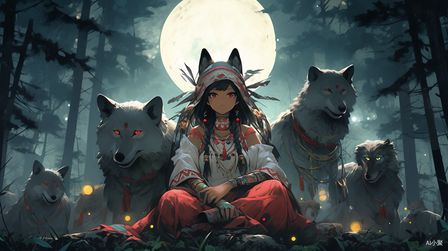 Highly Detailed Game CG with Multiple Girls in Forest and Full Moon