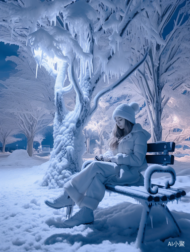 积雪长凳上的女性肖像