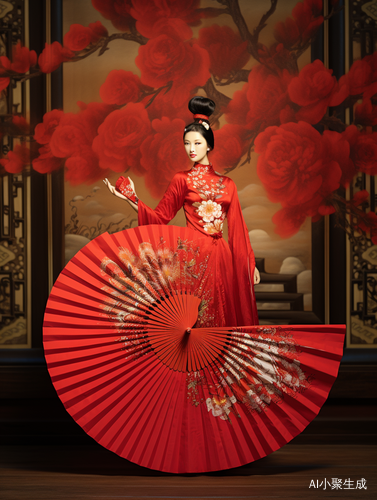 红色扇子舞动下的中国风景