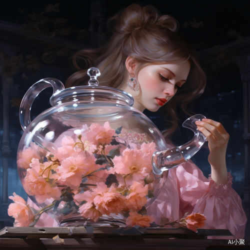 梦幻水晶花茶壶的绘画插图