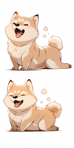 Cute Shiba Inu with Multiple Poss and Expressions: Dark White Line Drawing Style