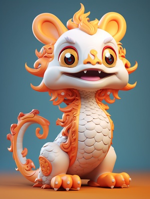 a cute Chinese dragon with super detailed and realistic 3D rendering