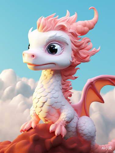 A detailed and realistic 3D rendering of a cute Chinese dragon