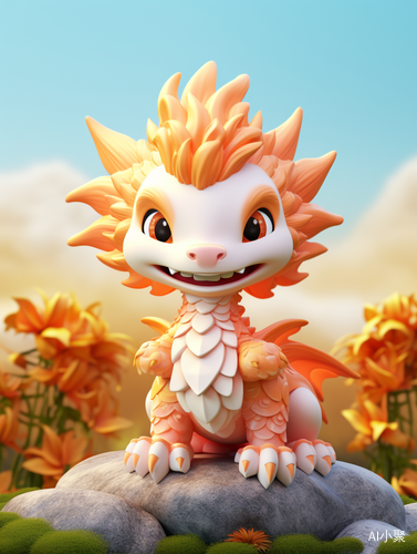 A detailed and realistic 3D rendering of a cute Chinese dragon