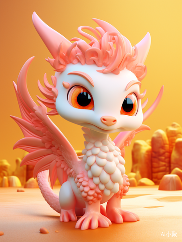 A detailed and realistic 3D rendering of a cute Chinese dragon