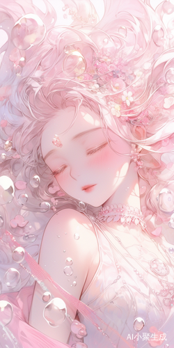 唯美粉色美人图，梦幻泡泡点缀