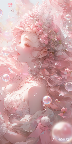 唯美粉色美人图，梦幻泡泡点缀