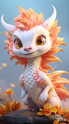 Cute Chinese Dragon with Realistic Hair: Super Detailed 3D Rendering