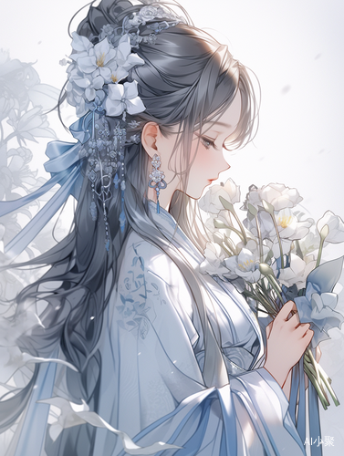 Chinese Girl: Nightcore Style with Flowers in Hair