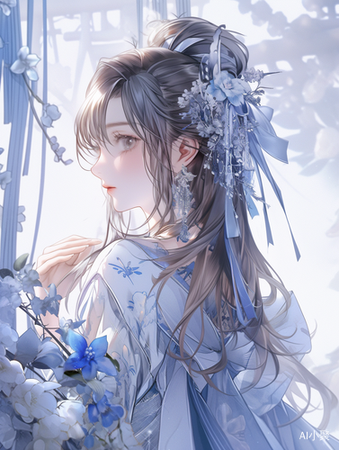 Chinese Girl: Nightcore Style with Flowers in Hair