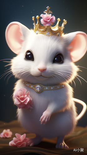 Charming Mouse Wearing Princess Accessories and Holding a Flower