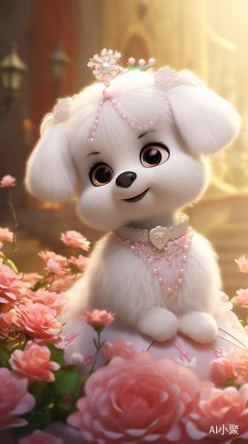 Personified Cute and Adorable White Dog in Royal Dress