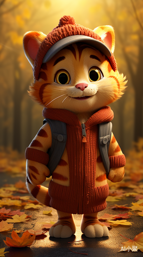 Autumn Tiger: A Super Cute and Attractive Anthropomorphic Character with a Pixar Style