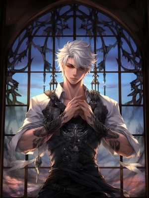 Anime Male with White Hair and Tattoos