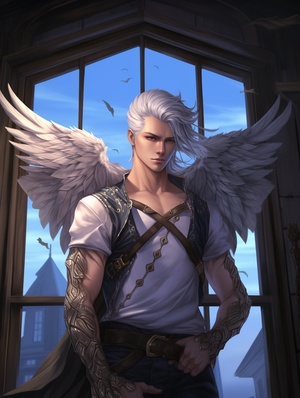 Anime Male with White Hair and Tattoos