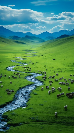 蔚蓝辽阔，唯美治愈，8K大师级草原景色