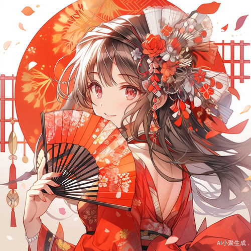 美丽女孩红婚纱扇子