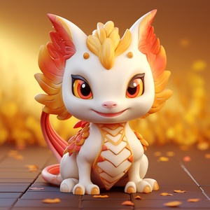 Blind box style , the main body is Kirin , the image is cute , the shape is simple , showing a complete image and exquisite expression , studio background , red and yellow color matching , ceramic texture , full body natural light ,8K, best image quality , super details ,3D,C4D. Blender , OC renderer , ultra high definition ,3D rendering