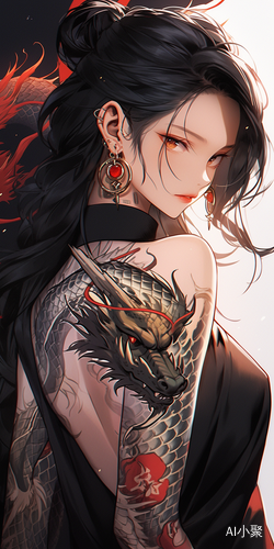 High-Detailed Anime Illustration of a Tattooed Woman