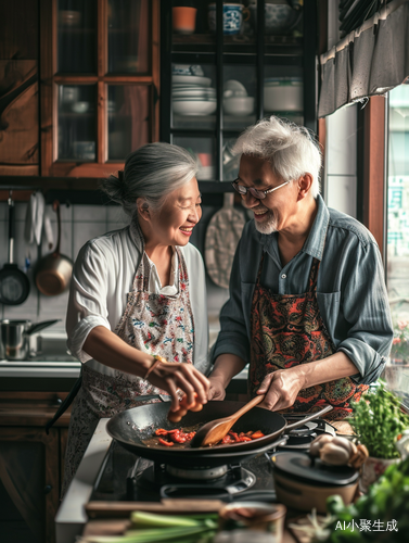 中国夫妻厨房合作开心温馨真实照片