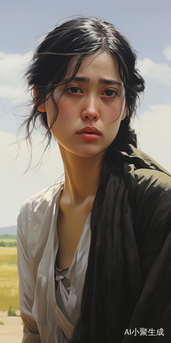 孤独女人望向远方，与唯美风景形成强烈对比