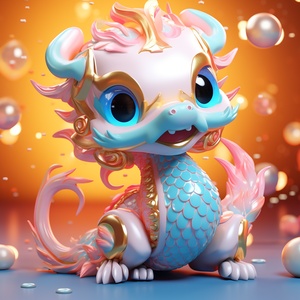 A baby [ chinese dragon ], new pop portrait , fashion illustration , vibrant colors , neon realism , made by POP - Mart , softcolors , blind box toys , glossy and delicate , clean background , OC rendering ,3d rendering , best quality ,8K, super detail ar 3:4