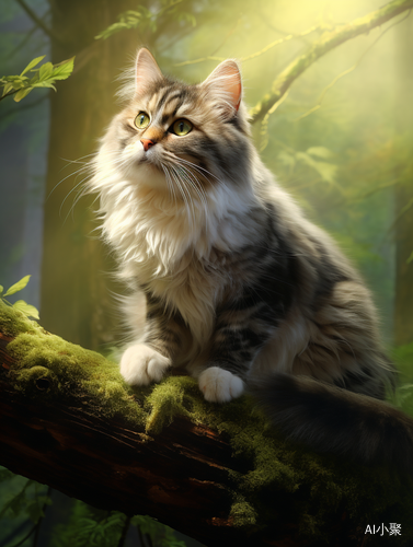 Grace and Tranquility: A Cute Cat in a Green Forest