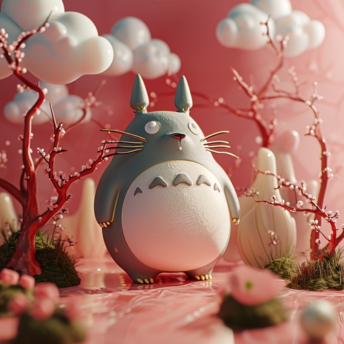 A chubby cute Pet Totoro ,showing a complete image and exquisite happy expression，soft pastel gradients,ceramic texture , full body,chinese spring festival cloud pattern , natural light，standing , super cute IP by pop mart toys ,studio background , 8K, best image quality , super details ,3D,C4D. Blender , OC renderer , ultra high definition ,3D rendering