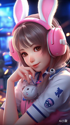 Cute Rabbit Cosplaying as D.VA from Overwatch with Fortnite Style Background